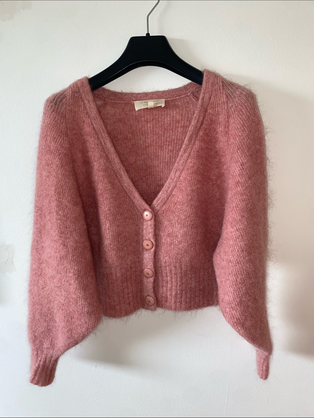 Cozy Rose Pink Mohair-Blend V-Neck Cardigan